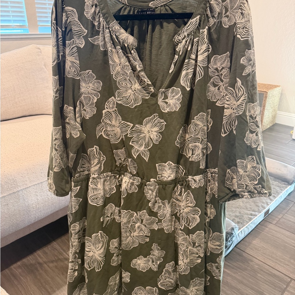 Lane Bryant Olive Green Embroidered Floral Dress